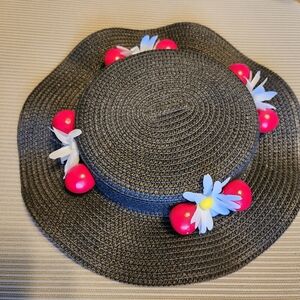 Disney Mary Poppins Floral Hat. Costume Hat. Red And Black Foral Hat.